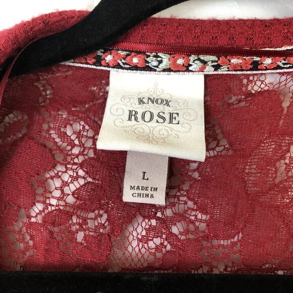 Knox Rose L Shirt V Neck Long Sleeve Button Front Floral Waffleknit Tie Front - Picture 5 of 6